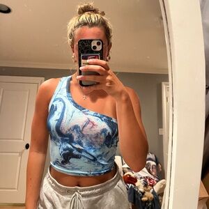 SHEIN Blue Swirl One-Shoulder Tank Top